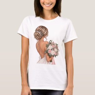 Elegant Pink Floral Bride  – Wedding  T-Shirt