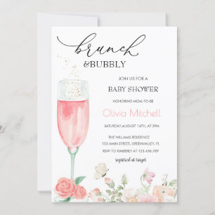 Elegant Pink Floral Brunch & Bubbly Baby Shower  Invitation