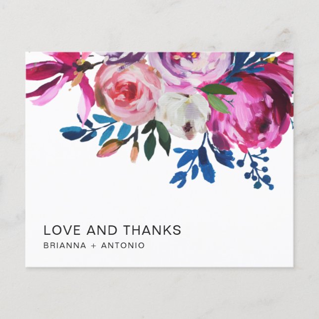 Elegant Pink Floral Budget Wedding Thank You Card (Front)