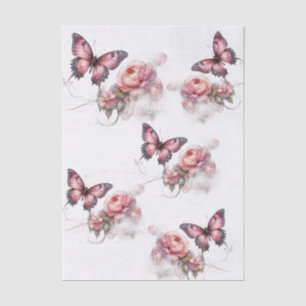 Elegant Pink Floral Butterflies Vintage Decoupage Tissue Paper