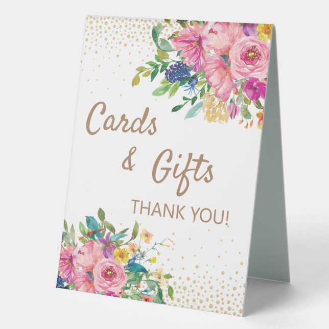 Elegant Pink Floral Cards Gifts Baby Shower Table  (Front)