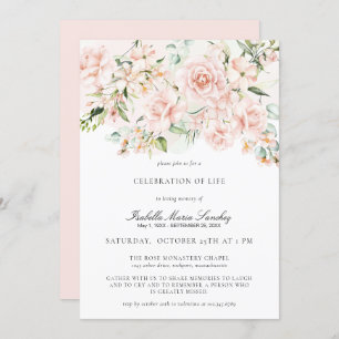 Elegant Pink Floral Celebration of Life Funeral Invitation