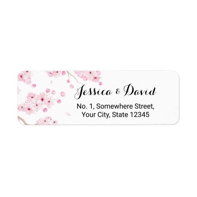 Elegant Pink Floral Cherry Blossom  Return Address Label (Front)