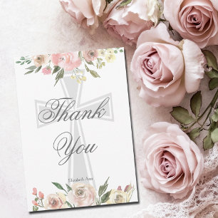 Elegant Pink Floral Christian Personalized Thank You Card