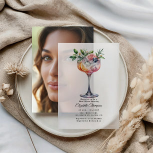 Elegant Pink Floral Cocktail Bridal Shower Vellum Invitations