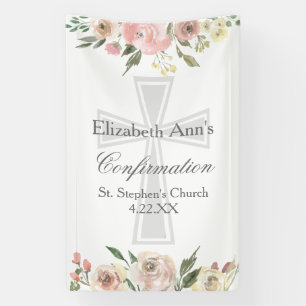 Elegant Pink Floral Confirmation Custom Party Banner