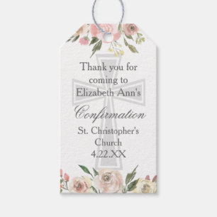 Elegant Pink Floral Confirmation Party Custom Gift Tags