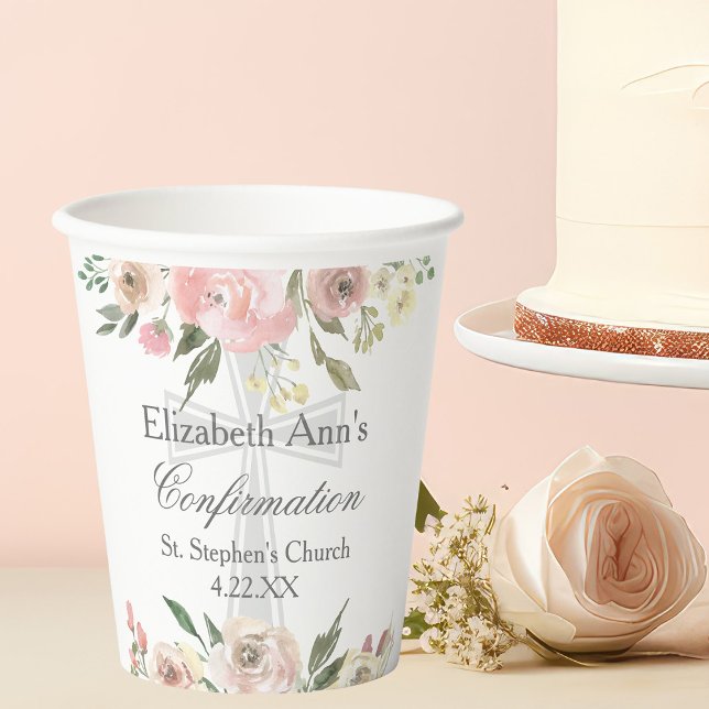 Elegant Pink Floral Confirmation Party Custom Paper Cups (Creator Uploaded)