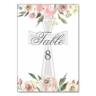 Elegant Pink Floral Confirmation Party Custom Table Number