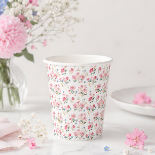 Elegant Pink Floral Coquette Birthday Paper Cups