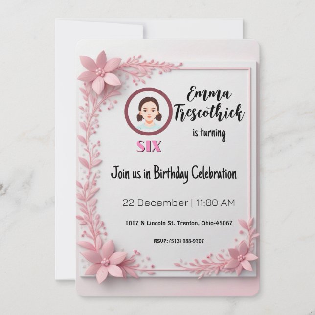Elegant Pink Floral Corner Customisable Invitation (Front)