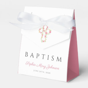 Elegant Pink Floral Cross Baptism Favour Box