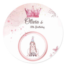 Elegant Pink Floral Crown 15th Birthday Sticker 