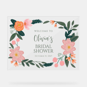 Elegant Pink Floral Custom Bridal Shower Welcome Acrylic Sign