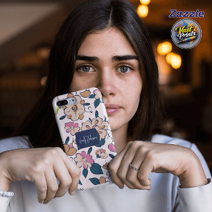 Elegant Pink Floral Custom Name Accent iPhone 15 Case