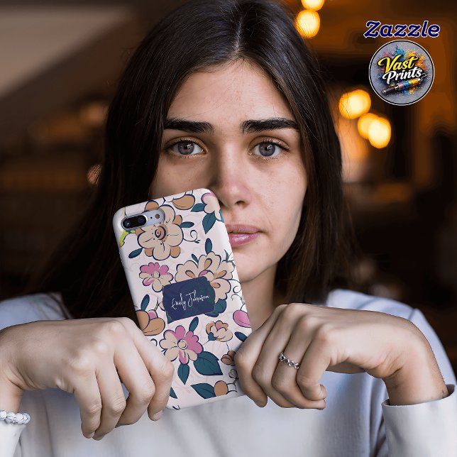 Elegant Pink Floral Custom Name Accent Case-Mate iPhone Case (Elegant Pink Floral Custom Name Accent Case-Mate iPhone Case)