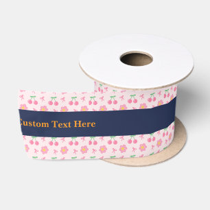 Elegant Pink Floral Custom Text Satin Ribbon