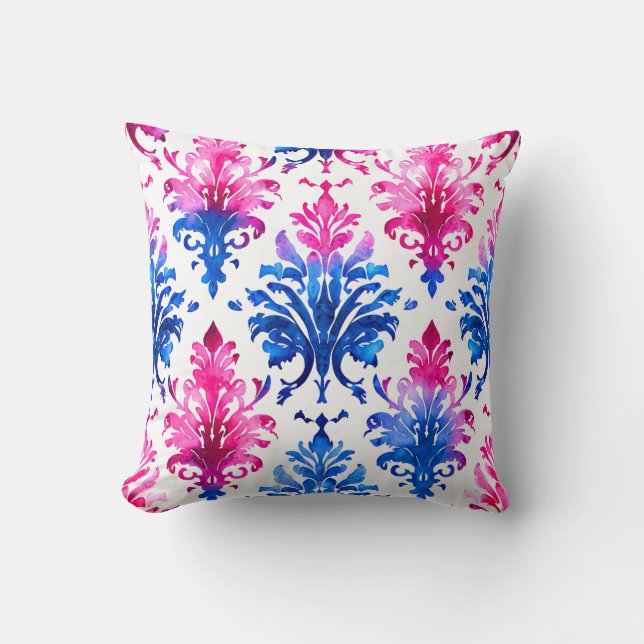 Elegant Pink Floral Damask Pattern Cushion (Front)