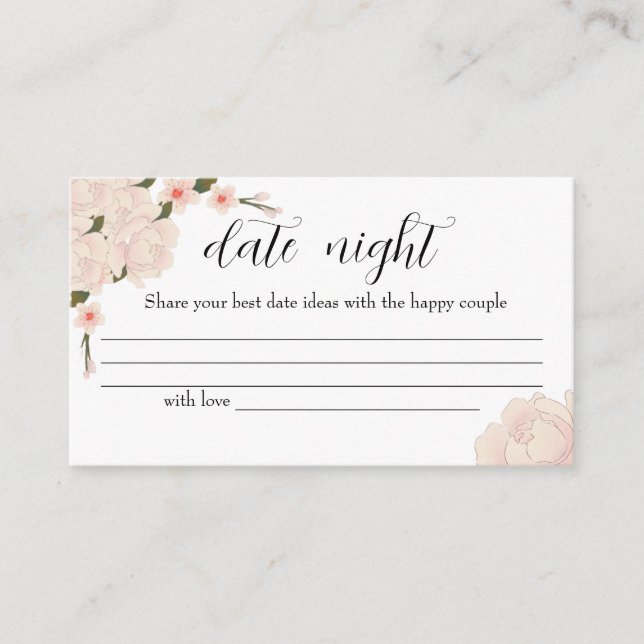 Elegant Pink Floral Date night ideas. Date jar Enclosure Card (Front)