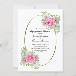 Elegant Pink Floral Engagement Dinner Invitation