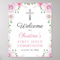 Elegant Pink Floral First Holy Communion Welcome