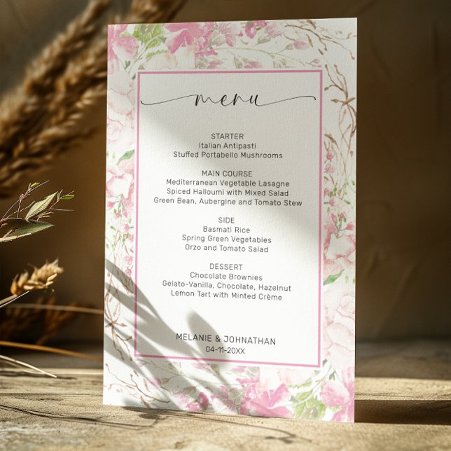 Elegant Pink Floral Flat Menu Card (Creator Uploaded)