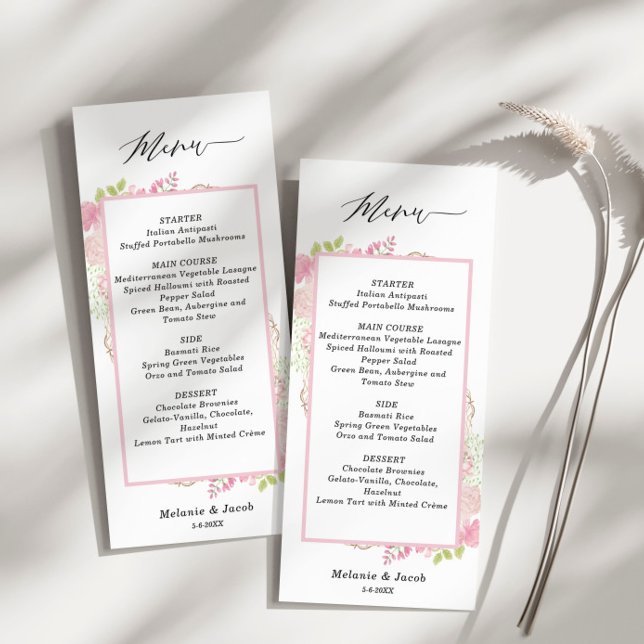 Elegant Pink Floral Flat Menu Card (Creator Uploaded)