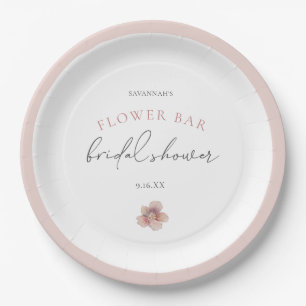 Elegant Pink Floral Flower Bar Bridal Shower Paper Plate