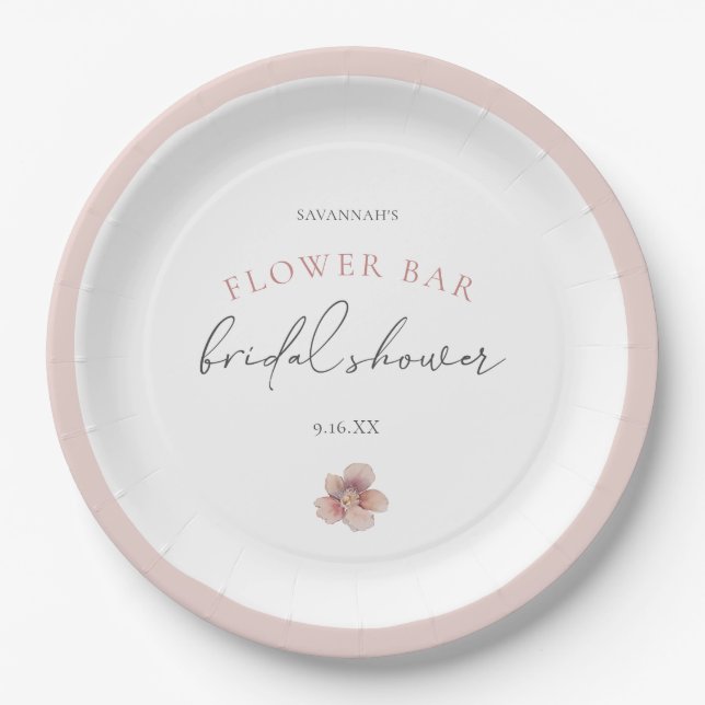 Elegant Pink Floral Flower Bar Bridal Shower Paper Plate (Front)