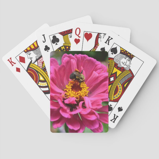Elegant pink floral flower mum daisy honeybee playing cards (Back)