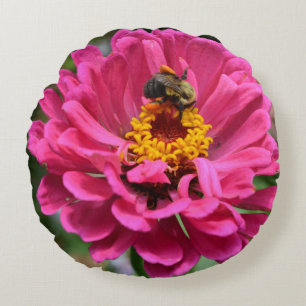 Elegant pink floral flower mum daisy honeybee round cushion