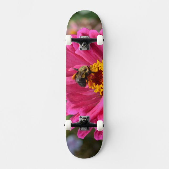Elegant pink floral flower mum daisy honeybee skateboard (Front)