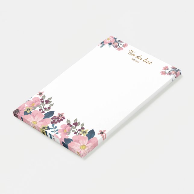 Elegant Pink Floral Frame Post-it Notes (Angled)