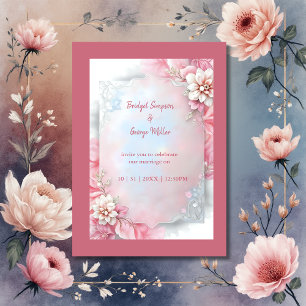 Elegant Pink Floral Frame Soft Pastel Glow wedding