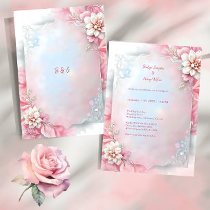 Elegant Pink Floral Frame Soft Pastel Glow wedding