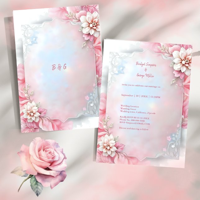 Elegant Pink Floral Frame Soft Pastel Glow wedding Invitation (Creator Uploaded)