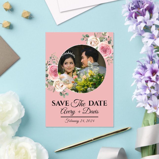 Elegant Pink Floral Fully Editable Save the Date Acrylic Invitations (Insitu (Wedding))