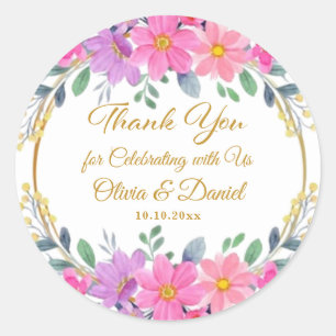 Elegant Pink Floral Garden Party Wedding Thank You Classic Round Sticker