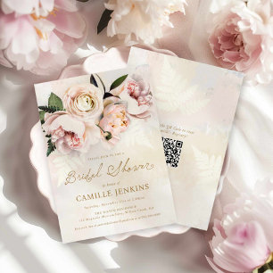 Elegant Pink Floral Garden QR Code Bridal Shower Invitation