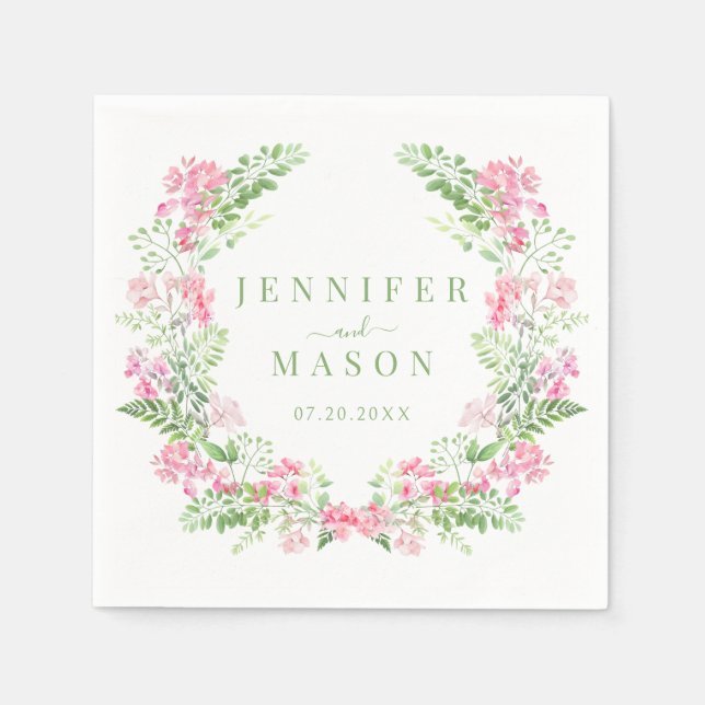 Elegant Pink Floral Garden Summer Wedding Paper  Napkin (Front)