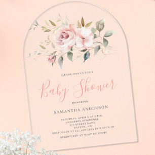 Elegant Pink Floral Girl Baby Shower Acrylic Invitations