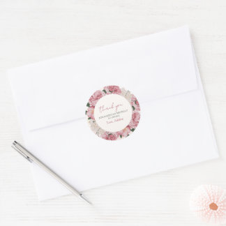 Elegant Pink Floral Girl Birthday Thank You Favour Classic Round Sticker