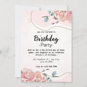 Elegant Pink Floral Girls Birthday Invitation