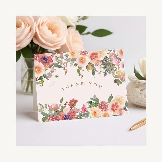 Elegant Pink Floral Gold Bridal Shower Thank You Card (Creator Uploaded)