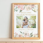 Elegant Pink Floral Gold Photo Wedding Welcome Poster<br><div class="desc">Welcome your wedding guests with this elegant floral poster decorated with beautiful blush pink roses and peonies and your engagement photo. A lovely sign for a spring or summer garden wedding ceremony written in chic antique gold script above your couple photograph.</div>