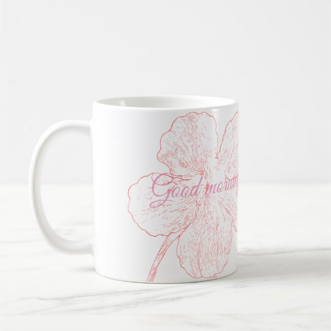 ​Elegant Pink Floral Good Morning Bella Coffee Mug (Left)