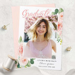 Elegant Pink Floral Graduate Photo Graduation Announcement<br><div class="desc">This chic graduation announcement combines romantic floral accents with a sleek photo layout,  making it perfect for celebrating your graduate. Personalise it effortlessly to reflect their unique style.</div>