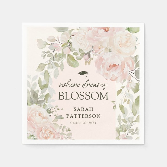Elegant Pink Floral Graduation Party Napkin (Front)