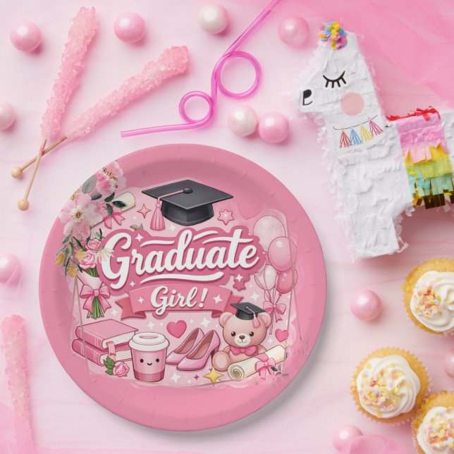 Elegant Pink Floral Graduation Party watch Paper Plate (Party)