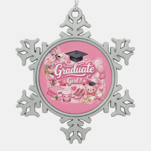 Elegant Pink Floral Graduation Party watch Snowflake Pewter Christmas Ornament